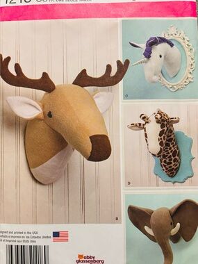 Plush Stuffed Animal Heads Simplicity 1218 Pattern Uncut
